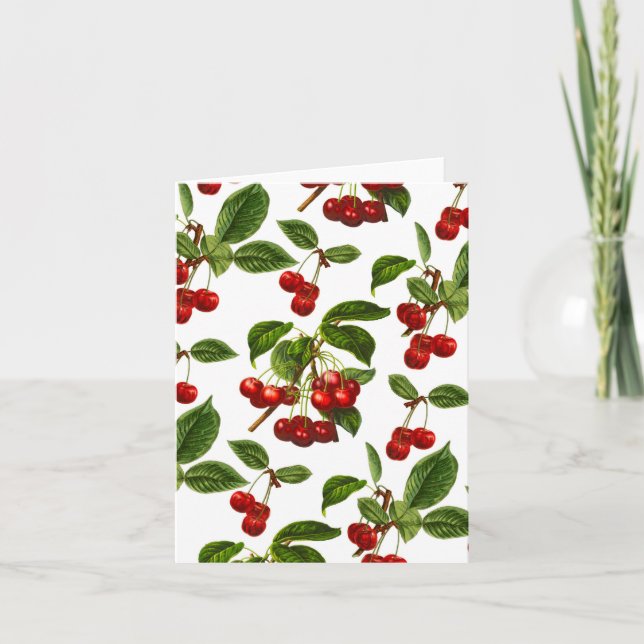 Tarjeta Impresión botánica profunda de cerezos rojos (Anverso)