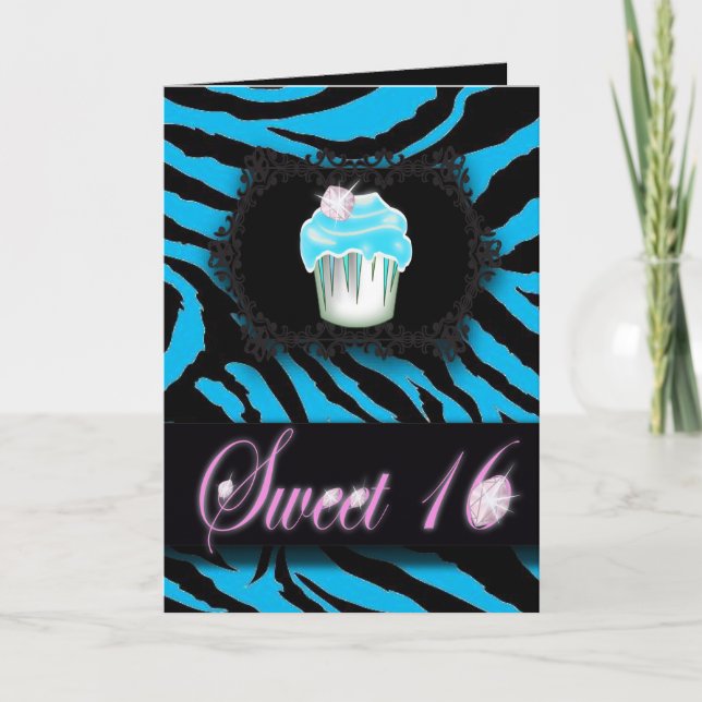Tarjeta Impresión de cebra turquesa Sweet 16 (Anverso)