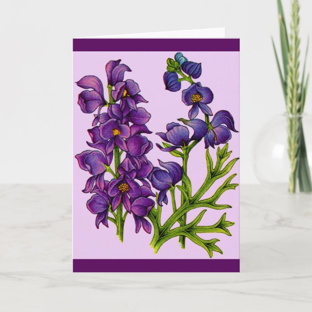 Tarjeta impresión de flores moradas de monjes (Anverso)