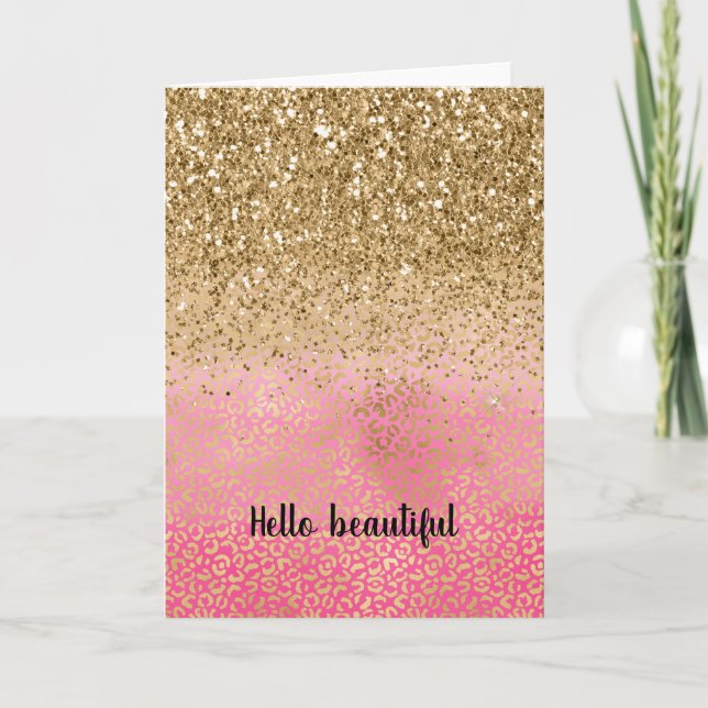 Tarjeta Impresión de leopardo del Purpurina de oro rosado  (Anverso)