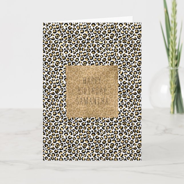 Tarjeta Impresión de Leopardo Negro de Glam de Oro (Anverso)