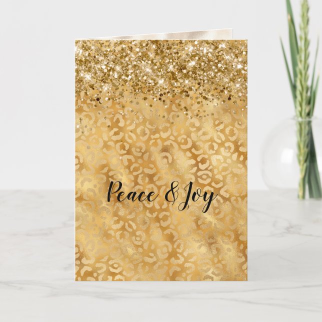 Tarjeta Impresión de leopardo Purpurina Glam Gold Confetti (Anverso)