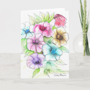 Tarjeta Impresión de pintura de flores de color de agua de