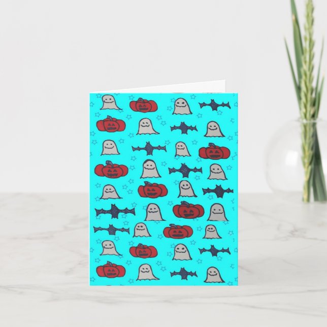 Tarjeta Impresión divertida de Halloween en azul (Anverso)