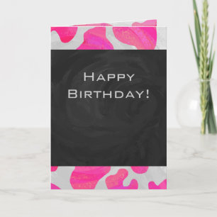 Tarjeta Impresión en blanco y rosa caliente de vaca monogr