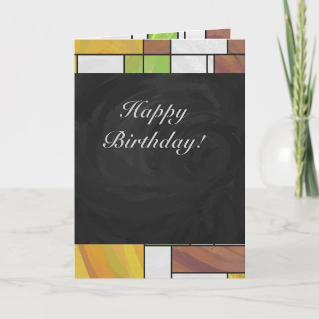 Tarjeta Impresión verde amarillo marrón mondriano (Anverso)