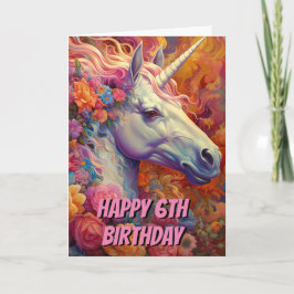 Tarjeta Impresionante unicornio 6 cumpleaños doblado