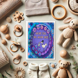 Tarjeta Impresionantes bebés cortan graciosa cigüeña morad