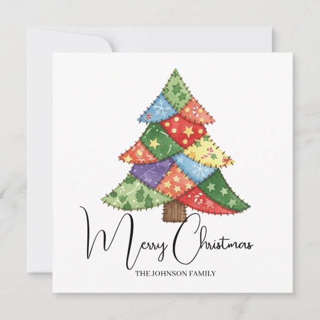 Tarjeta Impresiones de patchwork de árbol de Navidad perso (Anverso)