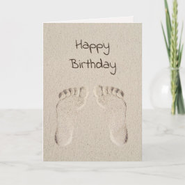Tarjeta Impresiones descalzos de cumpleaños en arena de pl