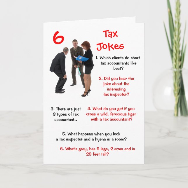 Tarjeta Impuesto: 6 Chistes de impuestos Cumpleaños divert (Anverso)