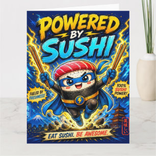 Tarjeta Impulsado por Sushi – Lindo Superhéroe Sushi