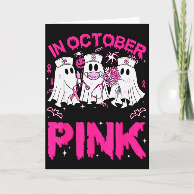 Tarjeta In October We Wear Nk Ghost Nurse Halloween Breast (Anverso)