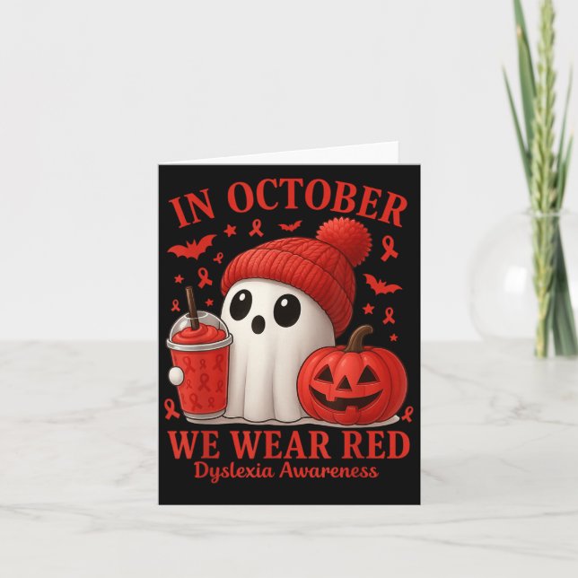 Tarjeta In October We Wear Red Dyslexia Awareness Hallowee (Anverso)