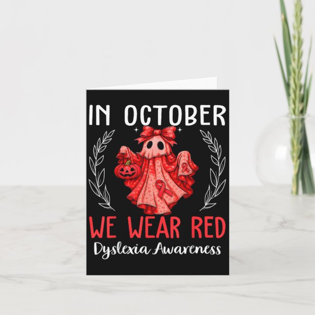 Tarjeta In October We Wear Red Dyslexia Awareness Month  (Anverso)