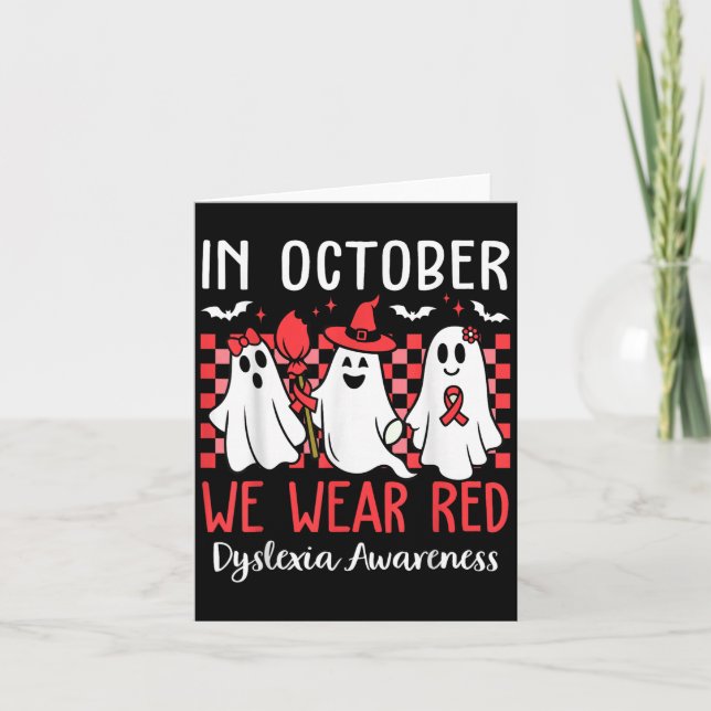 Tarjeta In October We Wear Red Dyslexia Awareness Month Ha (Anverso)