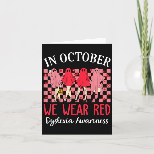 Tarjeta In October We Wear Red Dyslexia Awareness Month Ha (Anverso)