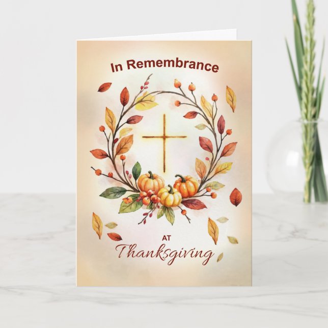 Tarjeta In Remembrance Religious Thanksgiving Wreath Cross (Anverso)
