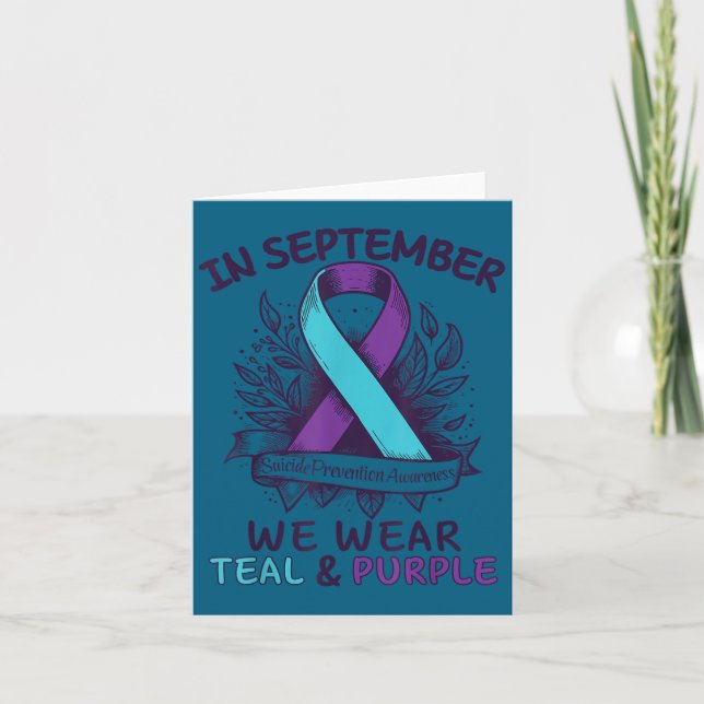 Tarjeta In September We Wear Teal Purple Ribbon Suicide Pr (Anverso)
