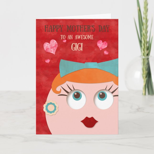 Tarjeta Increíble Día de la Madre Gal Retro GIGI (Anverso)