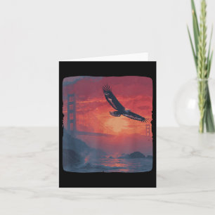 Tarjeta Increíble puesta de sol roja con puente y águila p