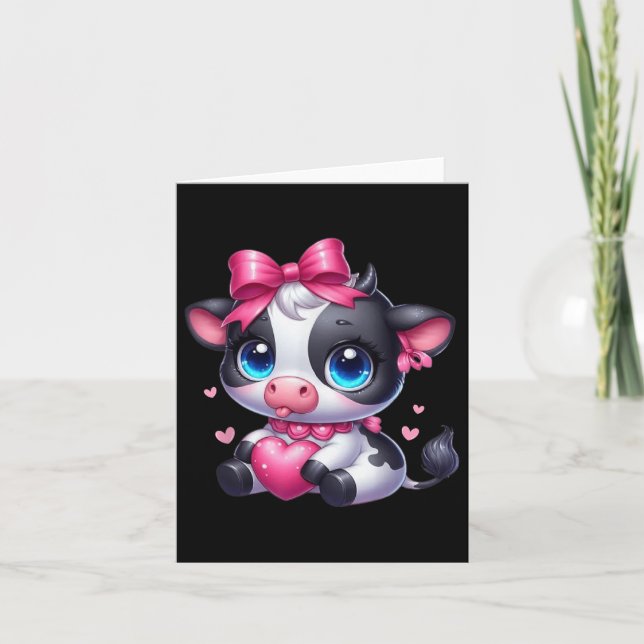 Tarjeta Increíble vaca negra y blanca sosteniendo corazón  (Anverso)