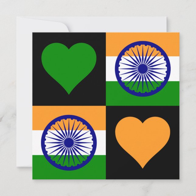 Tarjeta India Bandera Corazón Patriótico Saludo Indio (Anverso)