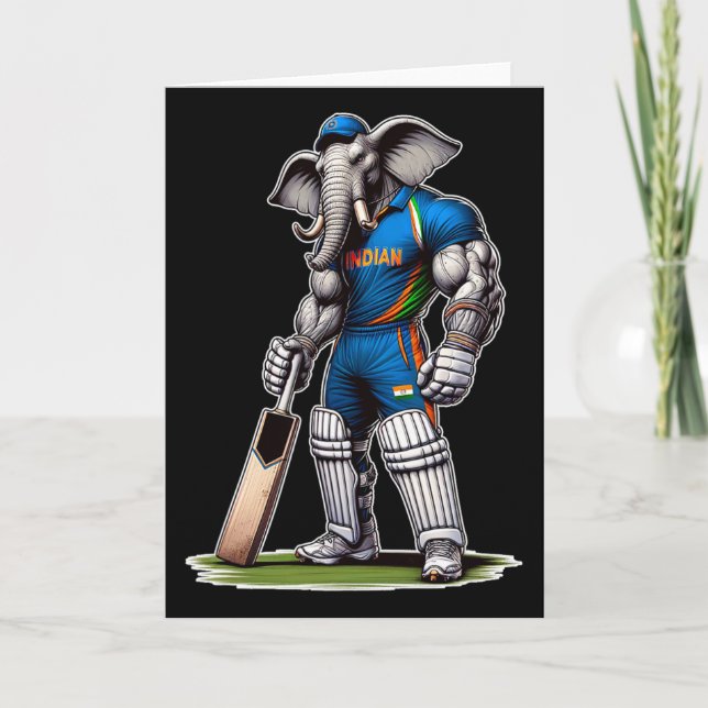 Tarjeta India Elephant Cricket Player Cricketer  (Anverso)