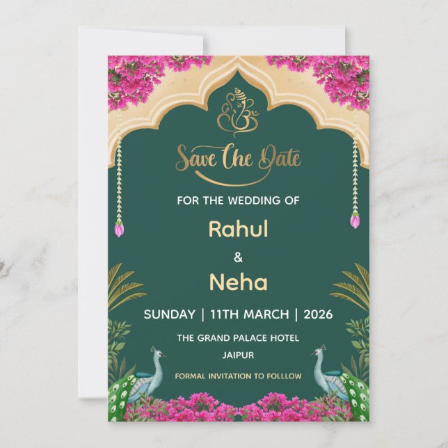 Tarjeta india para guardar la fecha de la boda, An (Anverso)