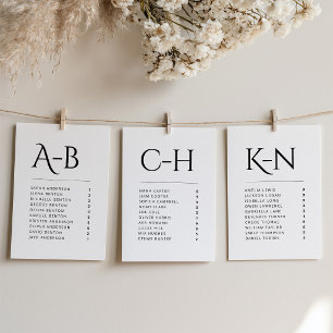 Tarjeta Individual de Asientos de Boda Alfabetica