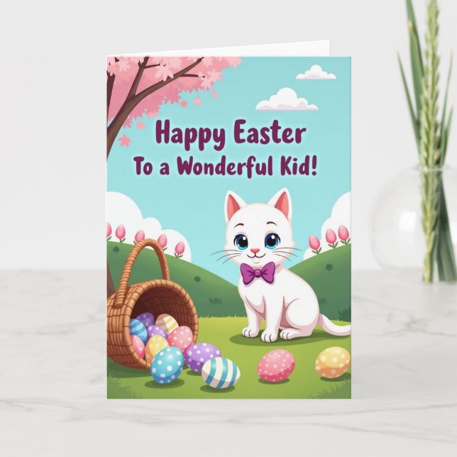 Tarjeta infantil de Pascua de gato de oro falso (Anverso)