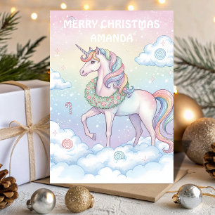 Tarjeta infantil de unicornio de Navidad Dreamland