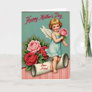 Tarjeta infantil del día de las madres floral