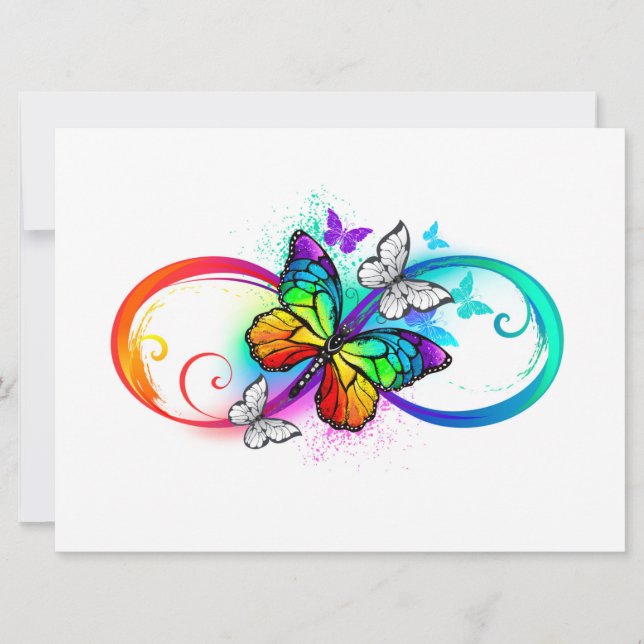 Tarjeta Infinidad brillante con la mariposa arcoiris (Anverso)