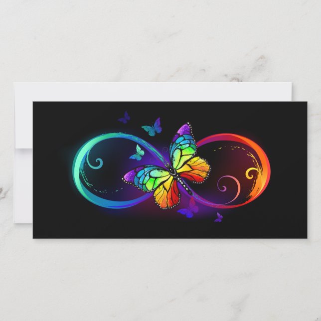Tarjeta Infinidad vibrante con mariposa arco iris sobre ne (Anverso)