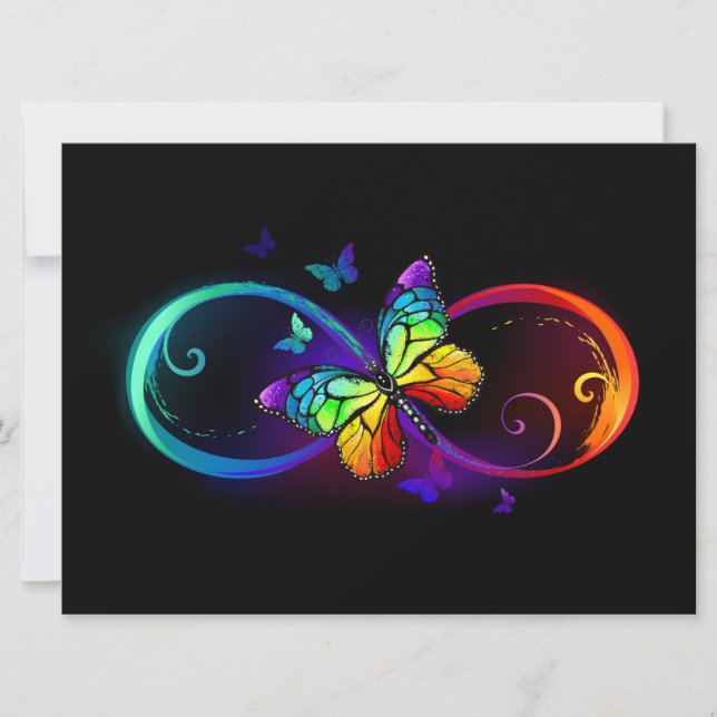 Tarjeta Infinidad vibrante con mariposa arco iris sobre ne (Anverso)
