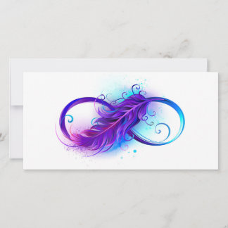 Tarjeta Infinito con plumas púrpura