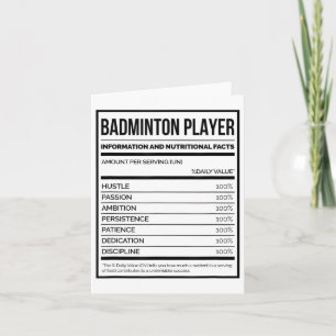 Tarjeta Información del jugador de bádminton y datos nutri