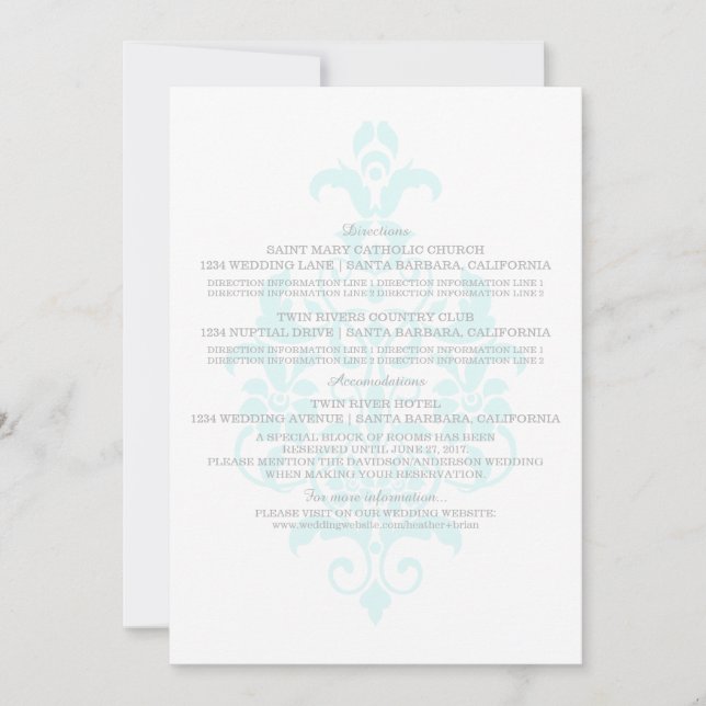 Tarjeta informativa Aqua Subtle Damask (Anverso)