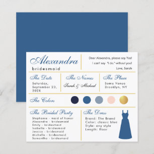 Tarjeta Informativa para Damas de Honor de Azul Cl