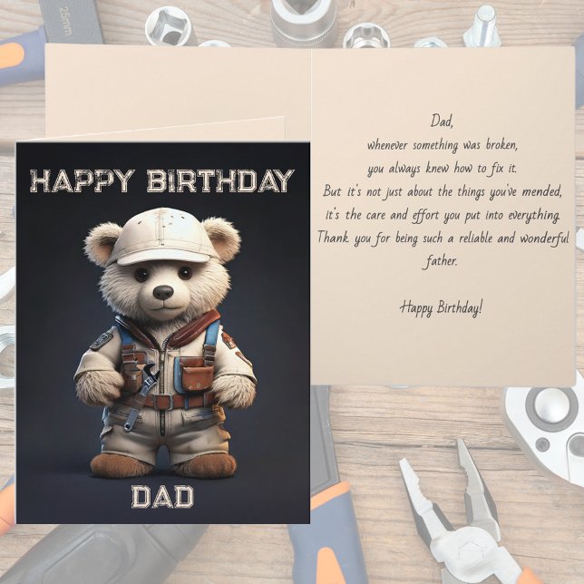 Tarjeta Ingeniero Cute Teddy Bear Handy Dad Cumpleaños (Happy Birthday Daddy bear father dad mechanic engineer cute teddy bear handyman birthday card)