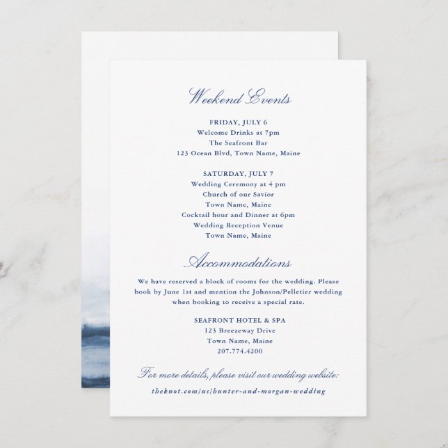 Tarjeta insertada de eventos y alojamiento de fin  (Anverso / Reverso)