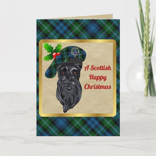Tarjeta Insignia Lyon Clan y Navidad Personalizada Tartán (Anverso)