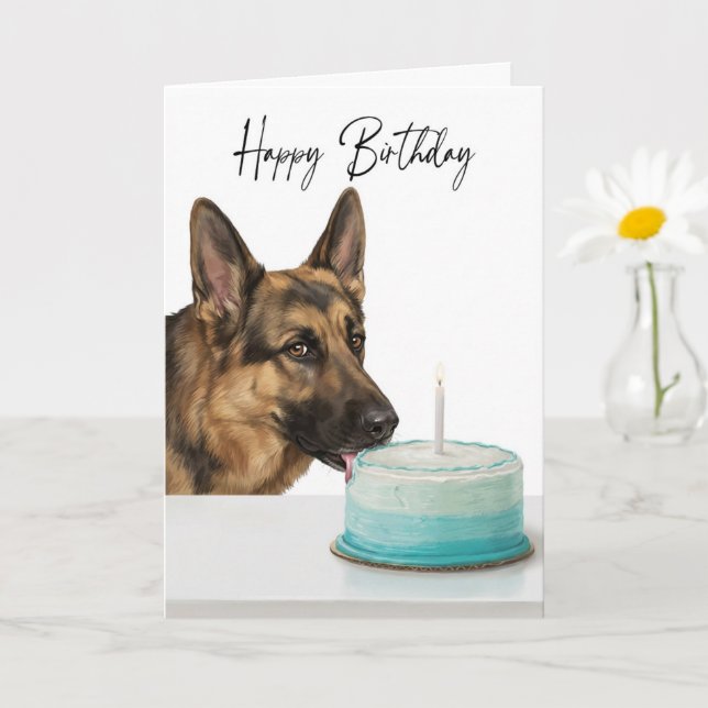 Tarjeta Inspector de Pastel de Cumpleaños Pastor Alemán (Planta pequeña)