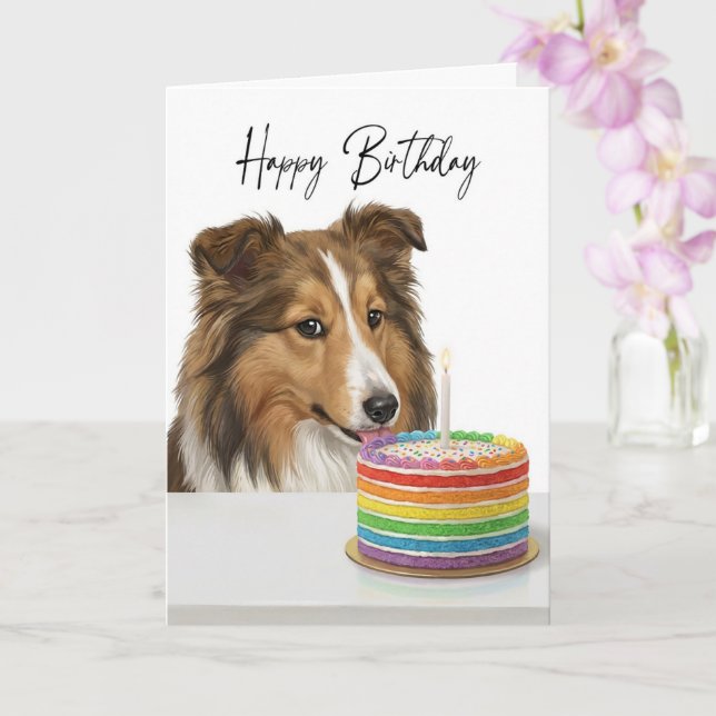 Tarjeta Inspector de Pastel de Cumpleaños Sheltie (Orquídea)