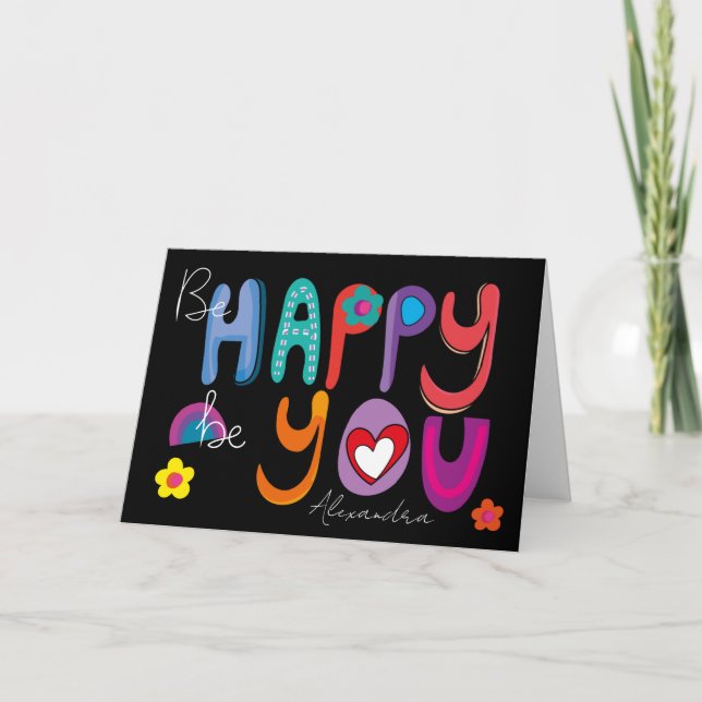 Tarjeta Inspirador colorido, sé feliz, Personalizado (Anverso)