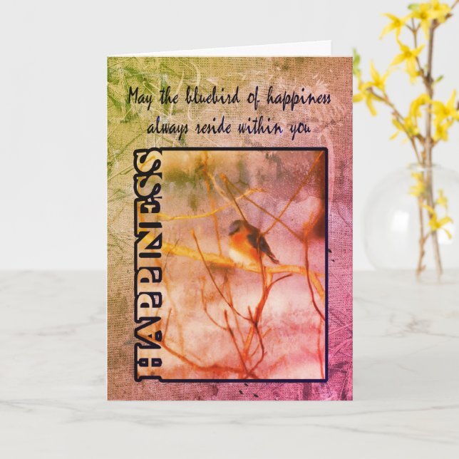 Tarjeta Inspiradora De Pájaro Azul De Felicidad (flor amarilla)