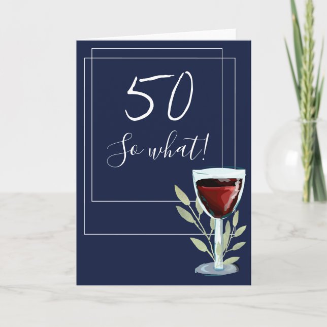 Tarjeta Inspiradora Marina de Vino Rojo Azul 50 cumpleaños (Anverso)