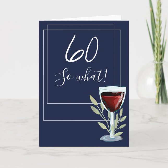 Tarjeta Inspiradora Marina de Vino Rojo Azul 60 cumpleaños (Anverso)