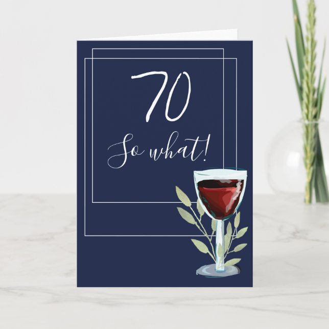 Tarjeta Inspiradora Marina de Vino Rojo Azul 70 cumpleaños (Anverso)